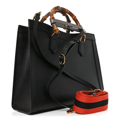 Gucci Textured Dollar Calfskin Web Medium Diana Tote Bag Black Dusty Grey 3 of 10