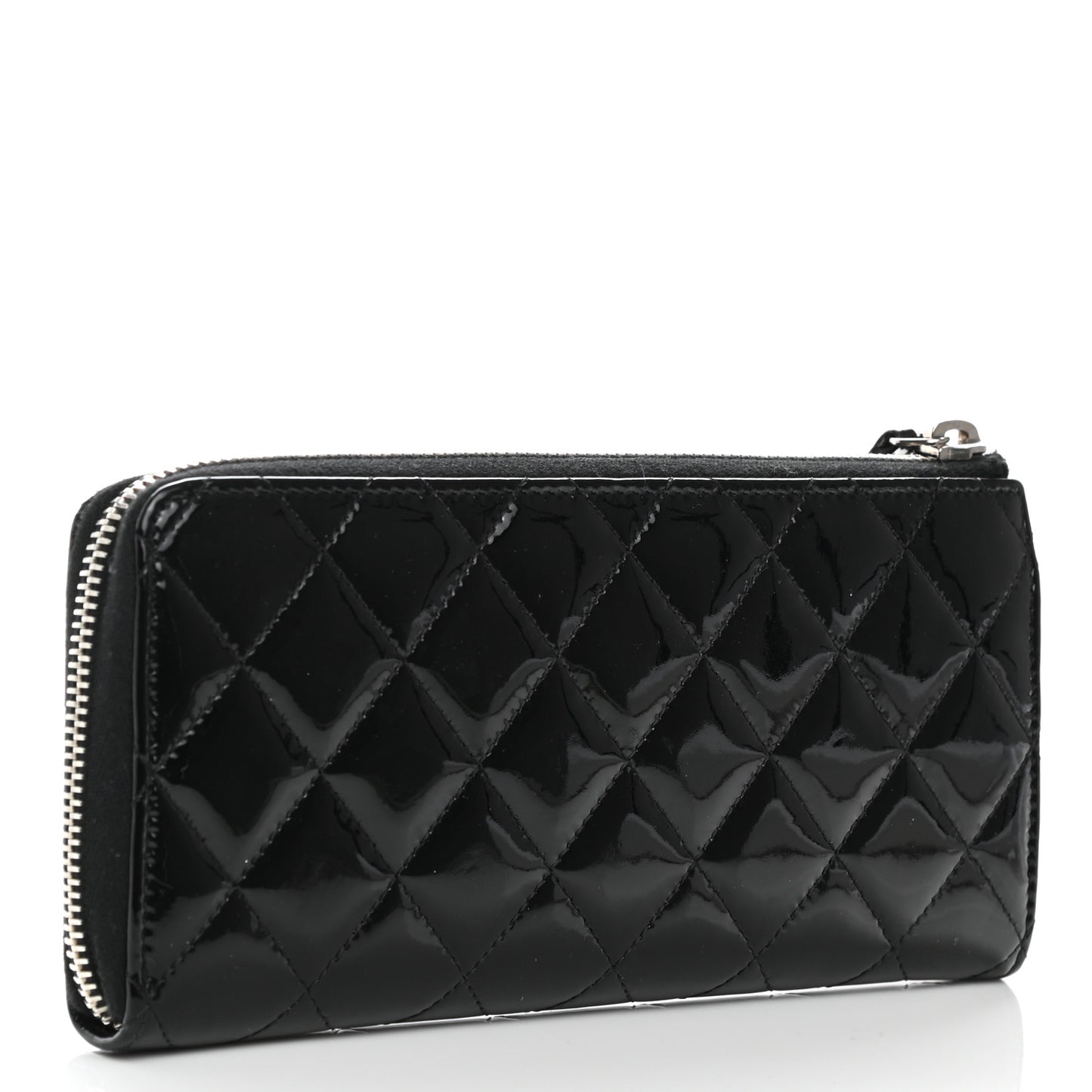 Patent Quilted Zip Around Wallet Black