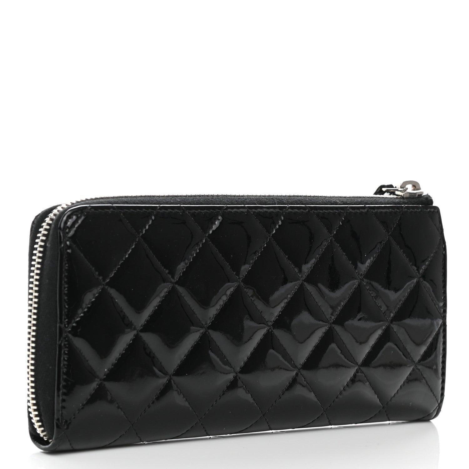 Chanel Patent Quilted Zip Around Wallet Black 3 of 9
