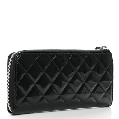 Chanel Patent Quilted Zip Around Wallet Black 3 of 9