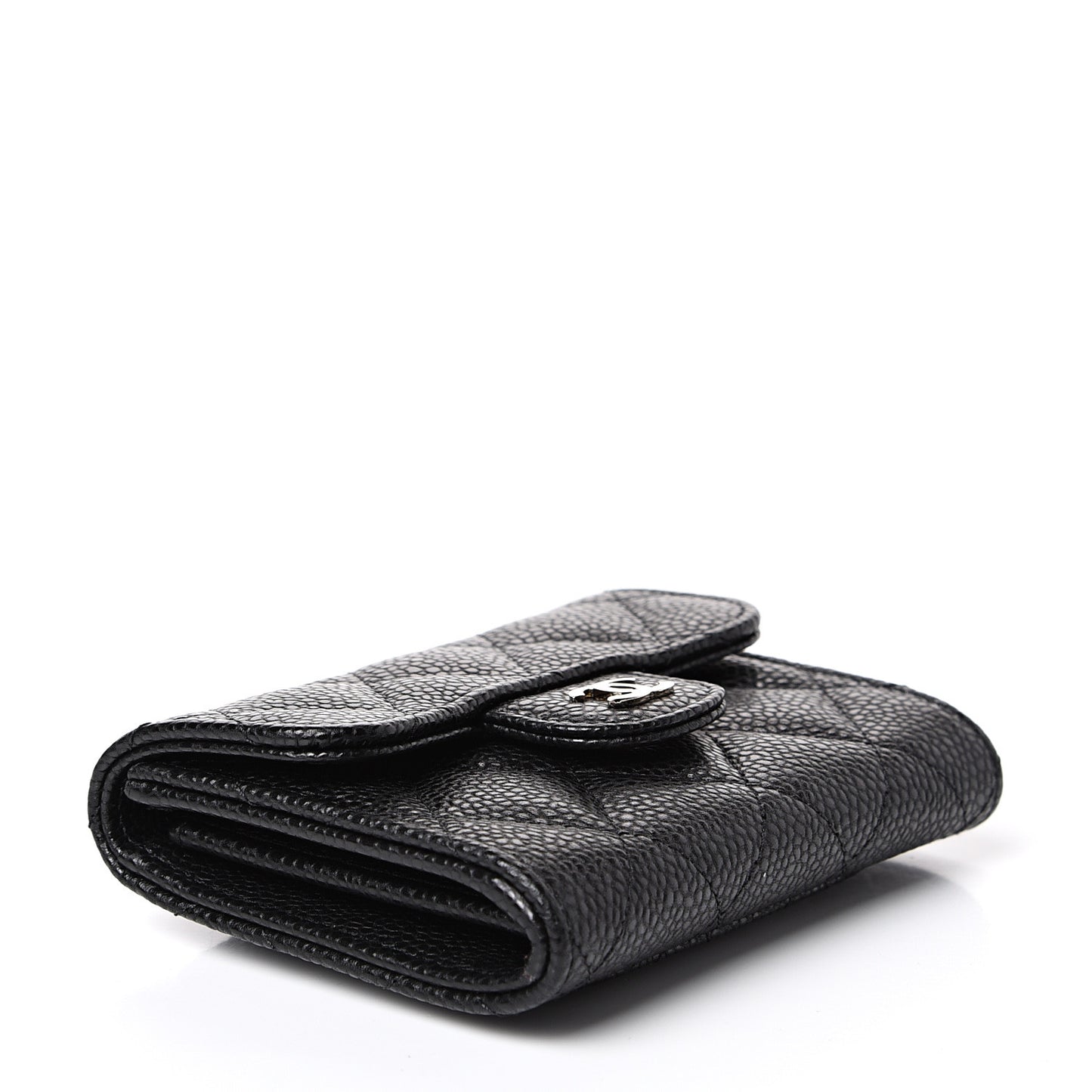 Caviar Quilted Flap Card Holder Wallet Black
