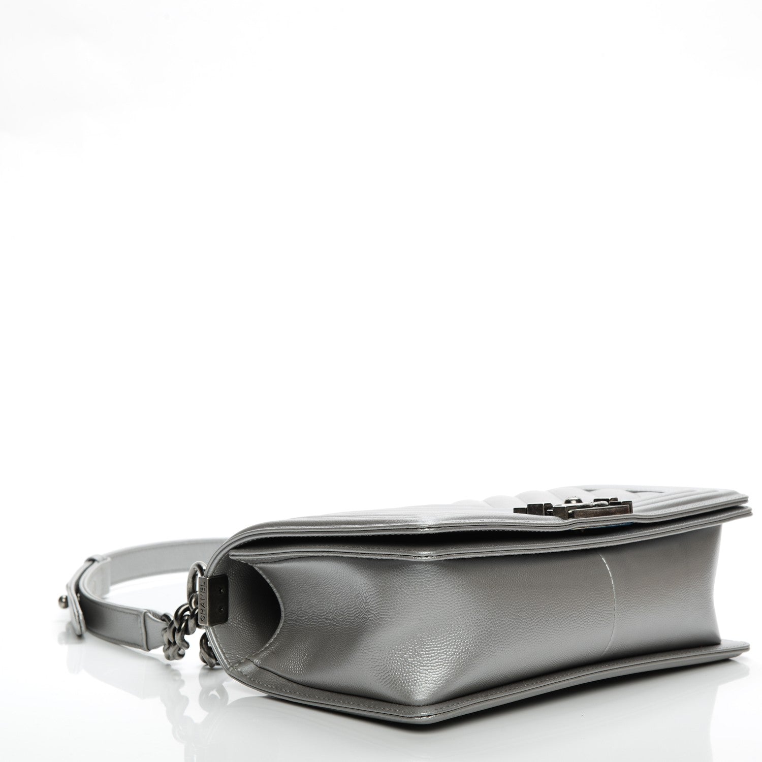 Chanel Metallic Caviar Chevron Medium Boy Flap Silver 4 of 7