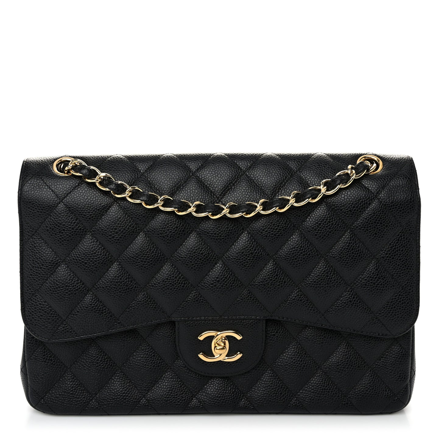 Caviar Quilted Jumbo Double Flap Black