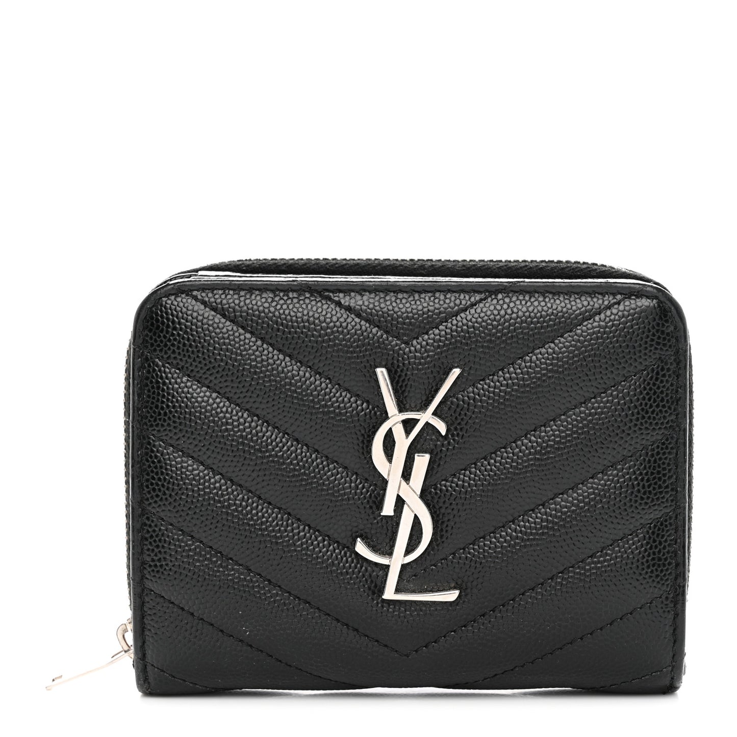 Grain De Poudre Matelasse Chevron Monogram Compact Zip Around Wallet Black