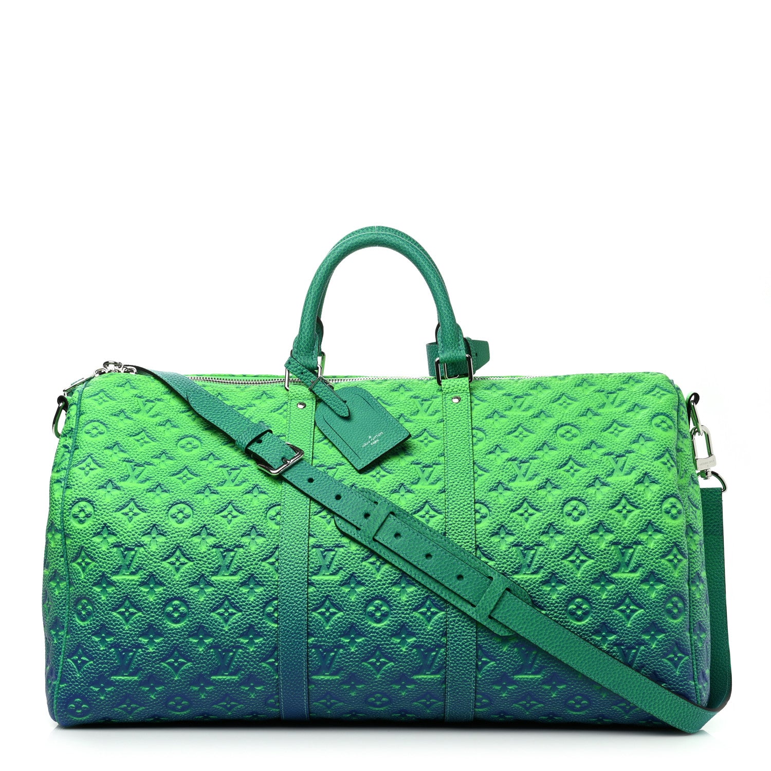Louis Vuitton Taurillon Illusion Keepall Bandouliere 50 Bleu Vert 1 of 8