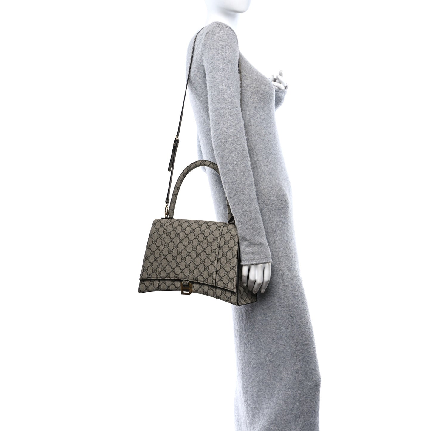 X GUCCI GG Supreme Monogram Medium Hourglass Top Handle Bag Beige Ebony