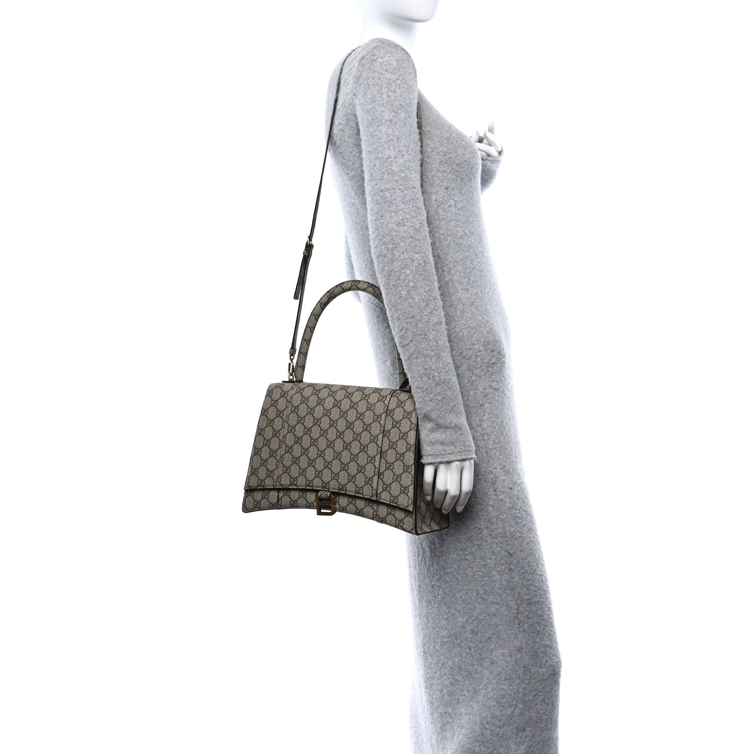 Balenciaga X GUCCI GG Supreme Monogram Medium Hourglass Top Handle Bag Beige Ebony 2 of 11