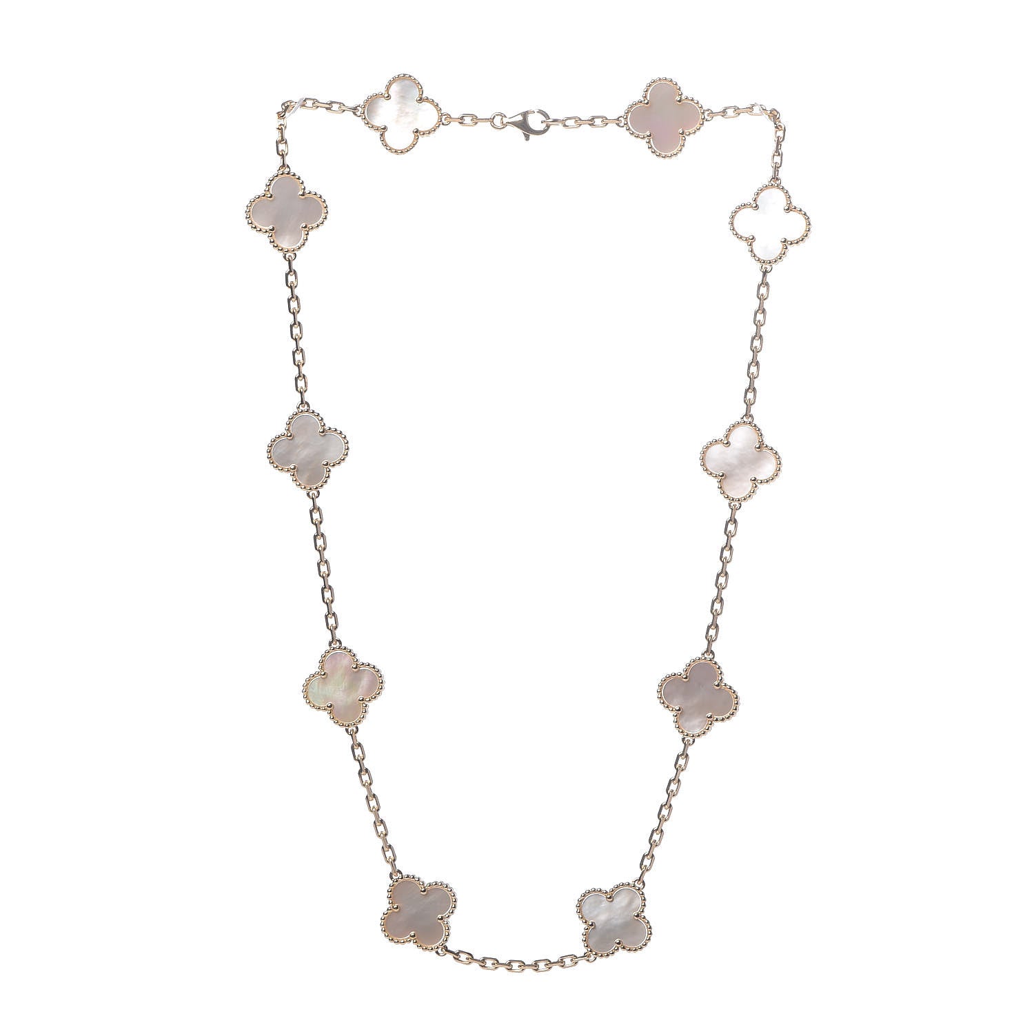 Van Cleef & Arpels 18K Yellow Gold Mother of Pearl 10 Motifs Vintage Alhambra Necklace 3 of 7