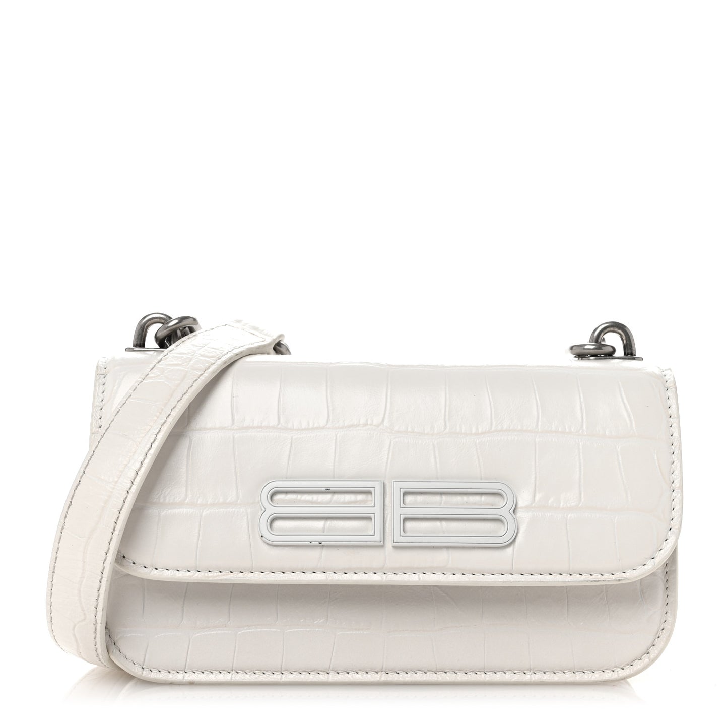 Extra Supple Calfskin Crocodile Embossed Gossip Chain Bag XS White