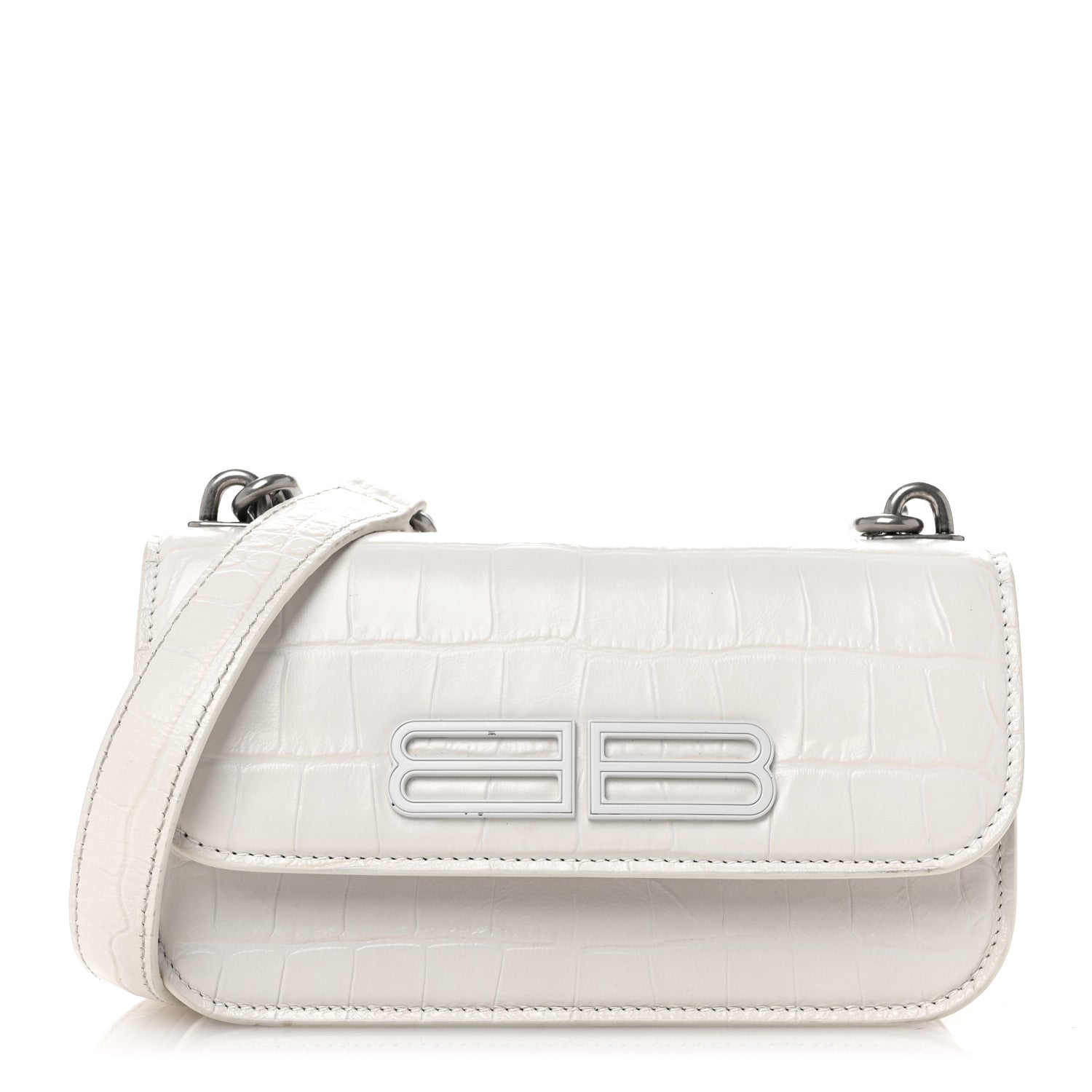 Balenciaga Extra Supple Calfskin Crocodile Embossed Gossip Chain Bag XS White 1 of 11