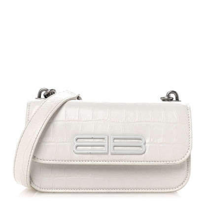 Balenciaga Extra Supple Calfskin Crocodile Embossed Gossip Chain Bag XS White 1 of 11