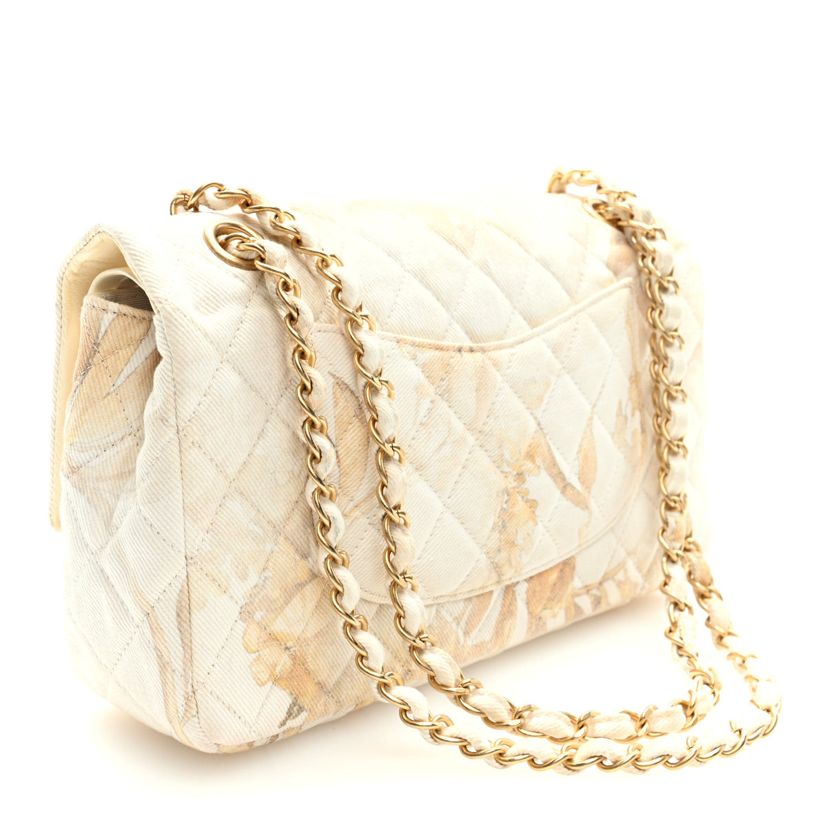 Chanel Denim Floral Printed Medium Double Flap Beige 2 of 10