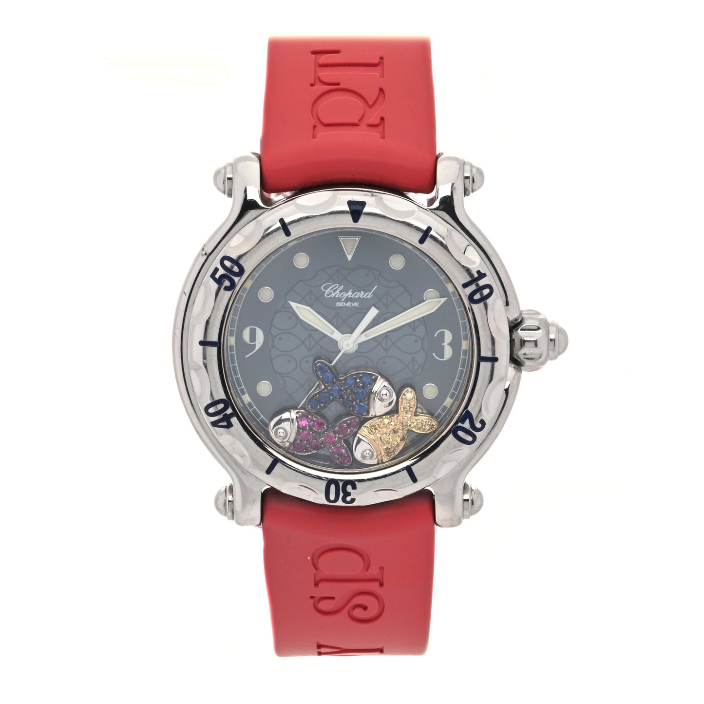 Stainless Steel Rubber Ruby Yellow Blue Sapphire 38mm Happy Sport Fish Quartz Watch Red