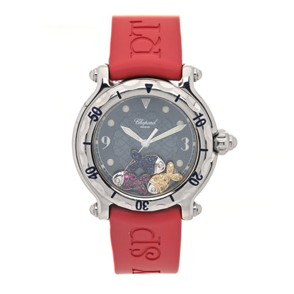 Chopard Stainless Steel Rubber Ruby Yellow Blue Sapphire 38mm Happy Sport Fish Quartz Watch Red 1 of 5