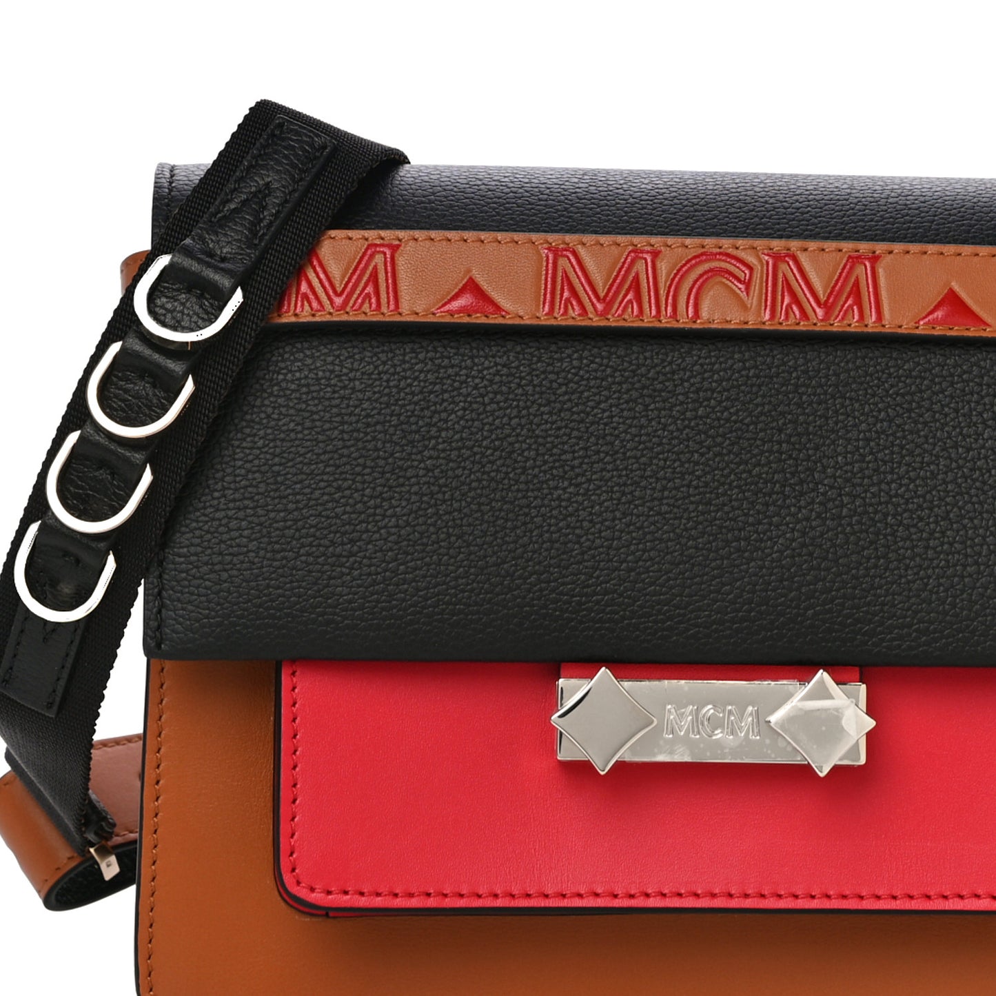 Calfskin Milano Shoulder Bag Red Brown Black