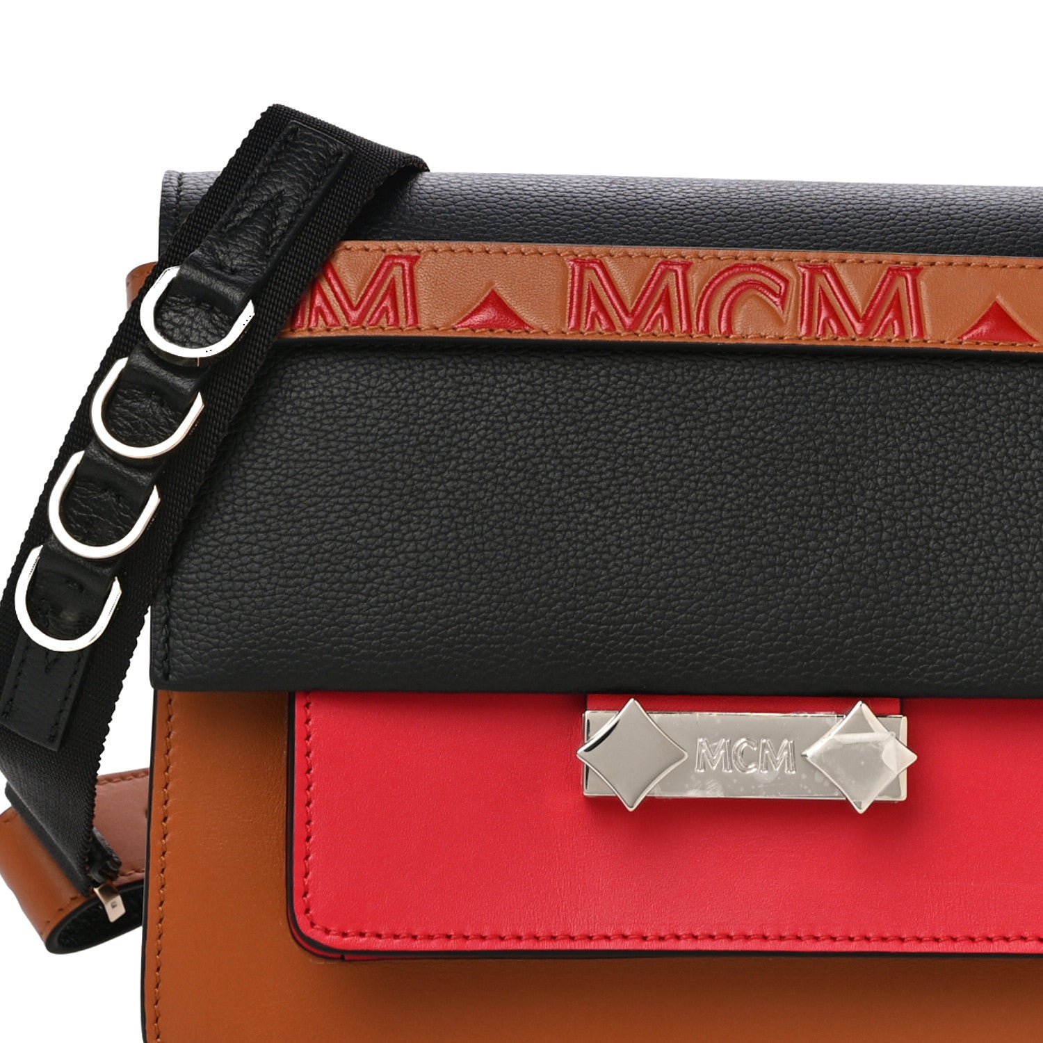 MCM Calfskin Milano Shoulder Bag Red Brown Black 9 of 12