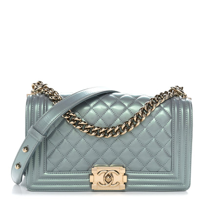 Chanel Iridescent Patent Calfskin Quilted Medium Boy Flap Light Blue 1 of 13