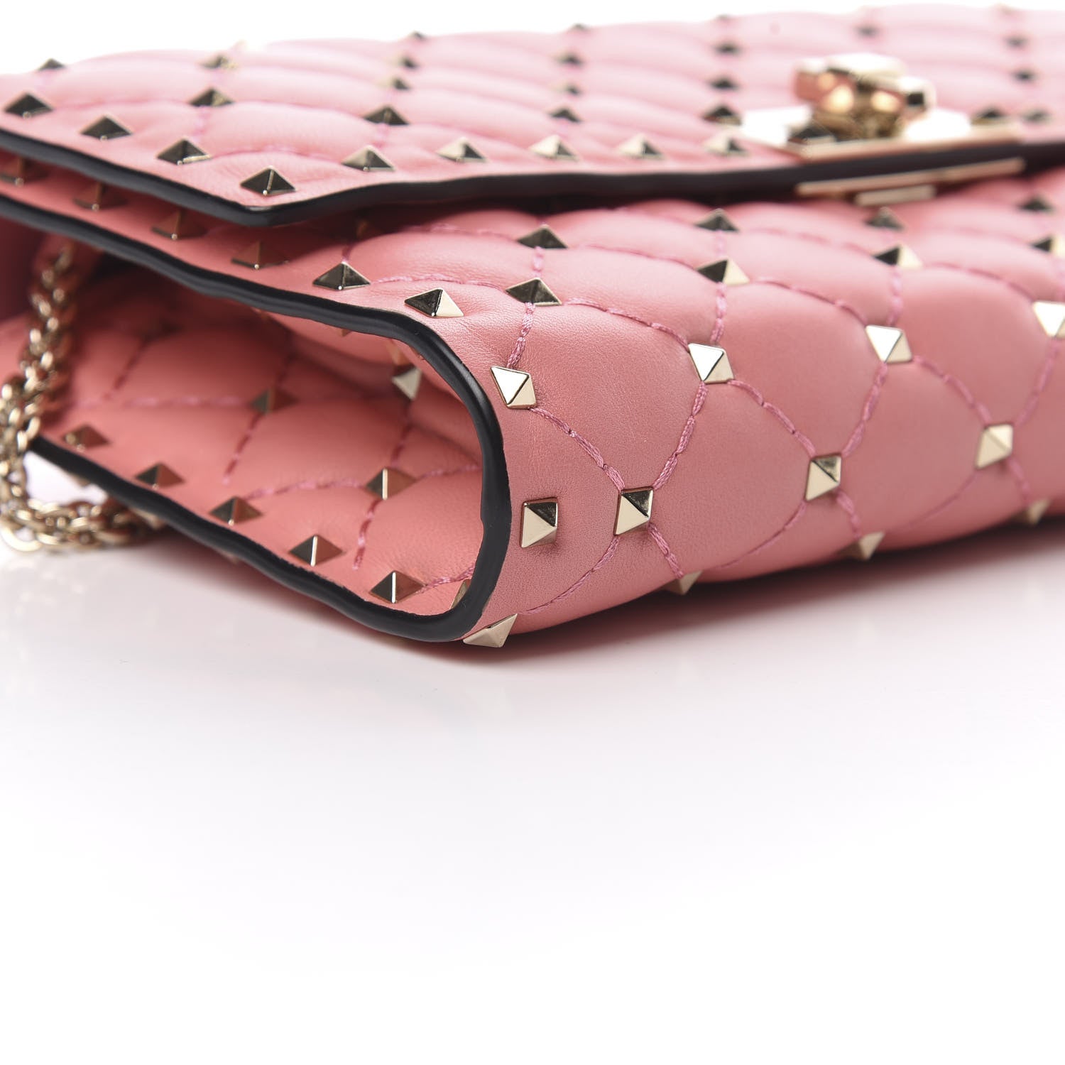 Valentino Garavani Nappa Rockstud Spike Wallet On Chain Paradise Rose 9 of 12