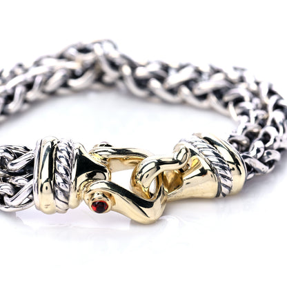 David Yurman Sterling Silver 14K Yellow Gold Garnet 6mm Double Wheat Buckle Bracelet 4 of 7
