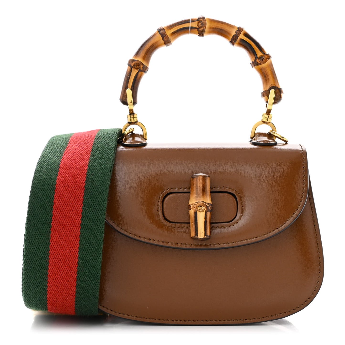 Boarded Dyana Lux Calfskin Web Mini Bamboo 1947 Top Handle Bag Brown