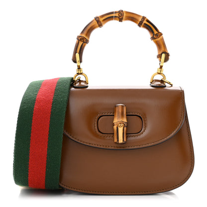 Gucci Boarded Dyana Lux Calfskin Web Mini Bamboo 1947 Top Handle Bag Brown 1 of 9