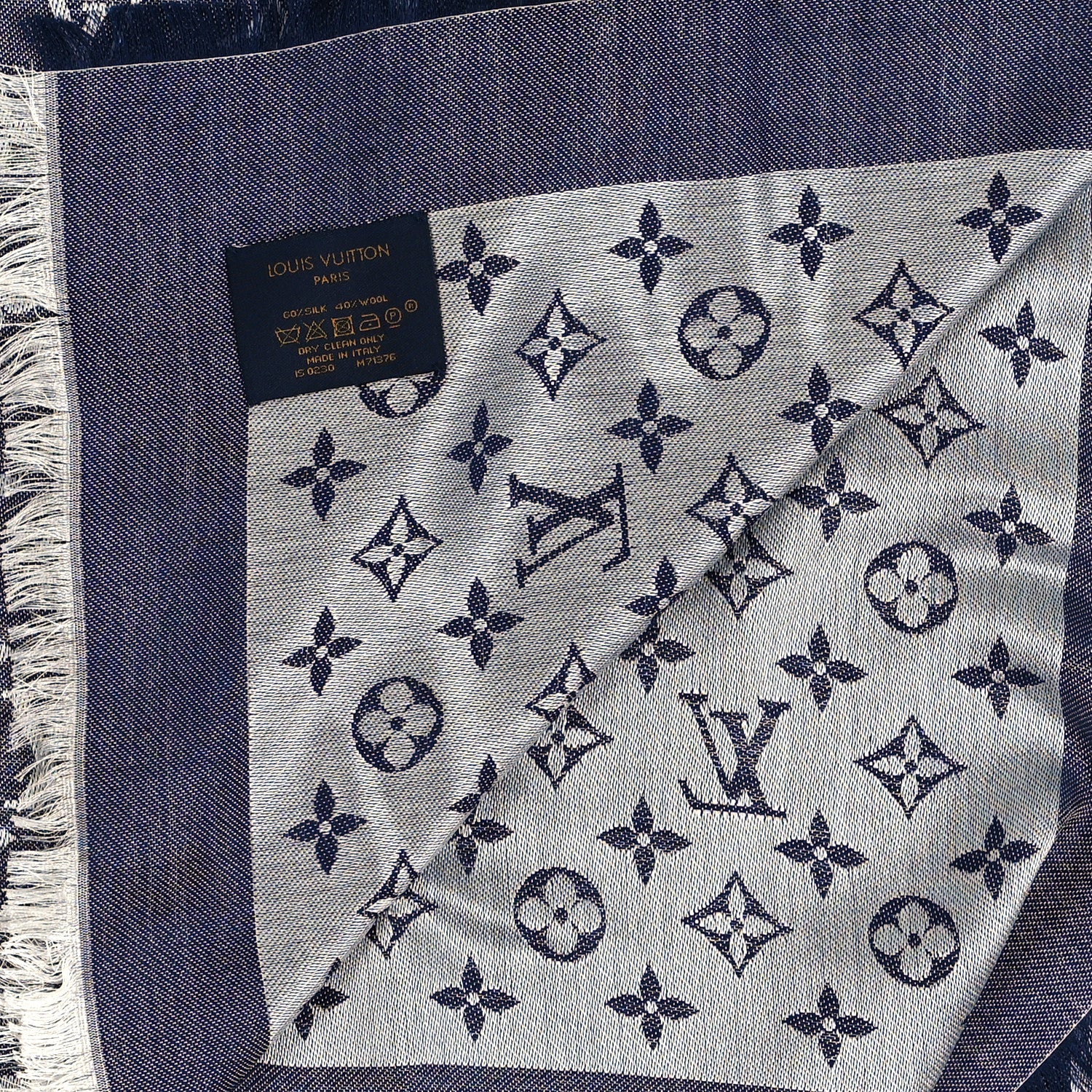 Louis Vuitton Silk Wool Monogram Denim Shawl Blue 3 of 3