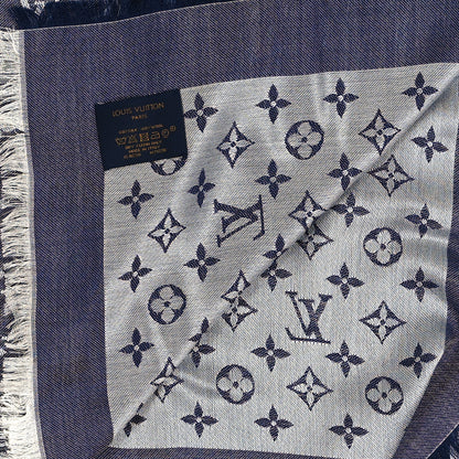 Louis Vuitton Silk Wool Monogram Denim Shawl Blue 3 of 3