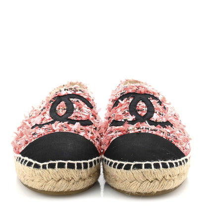 Chanel Tweed Grosgrain CC Espadrilles 36 Coral Red Pink Black 3 of 10