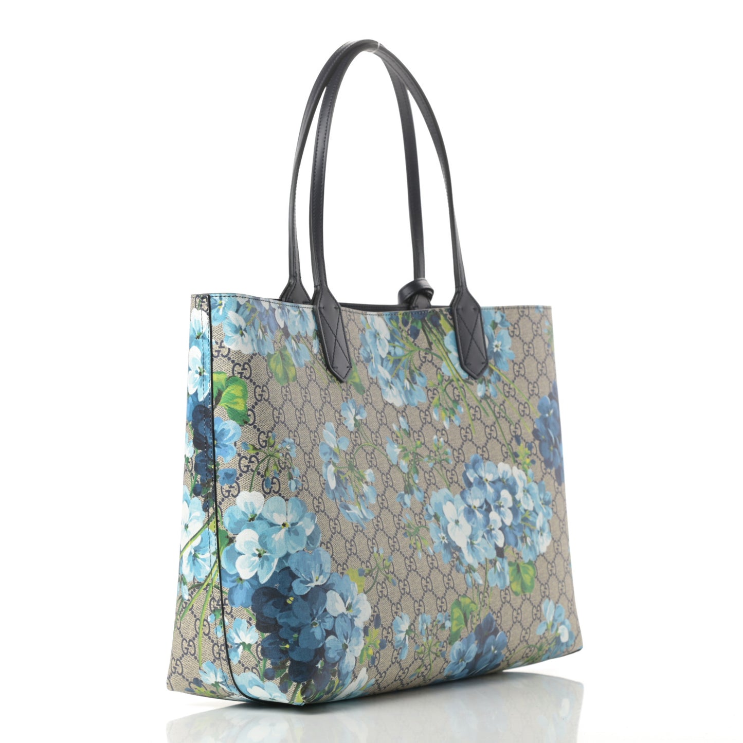 GG Supreme Monogram Blooms Medium Reversible Tote Beige Blue Navy