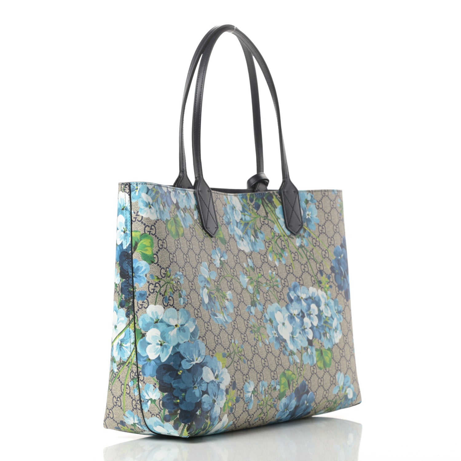 Gucci GG Supreme Monogram Blooms Medium Reversible Tote Beige Blue Navy 4 of 14