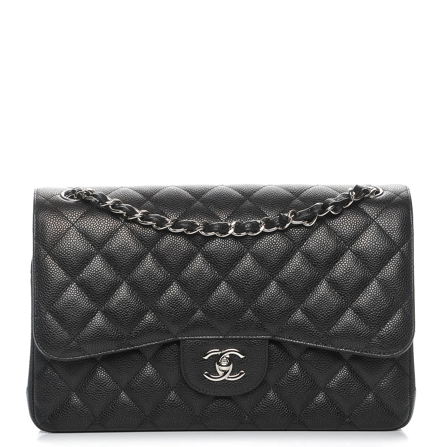 Caviar Quilted Jumbo Double Flap Black