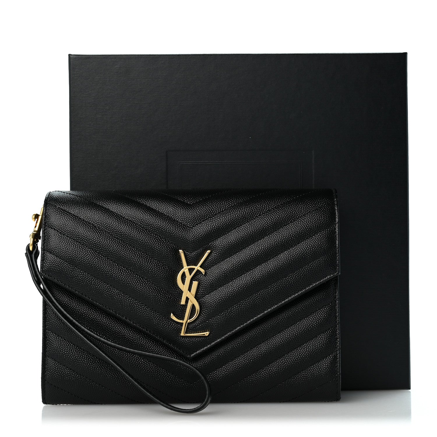 Saint Laurent Grain De Poudre Matelasse Chevron Monogram Envelope Clutch Black 12 of 12