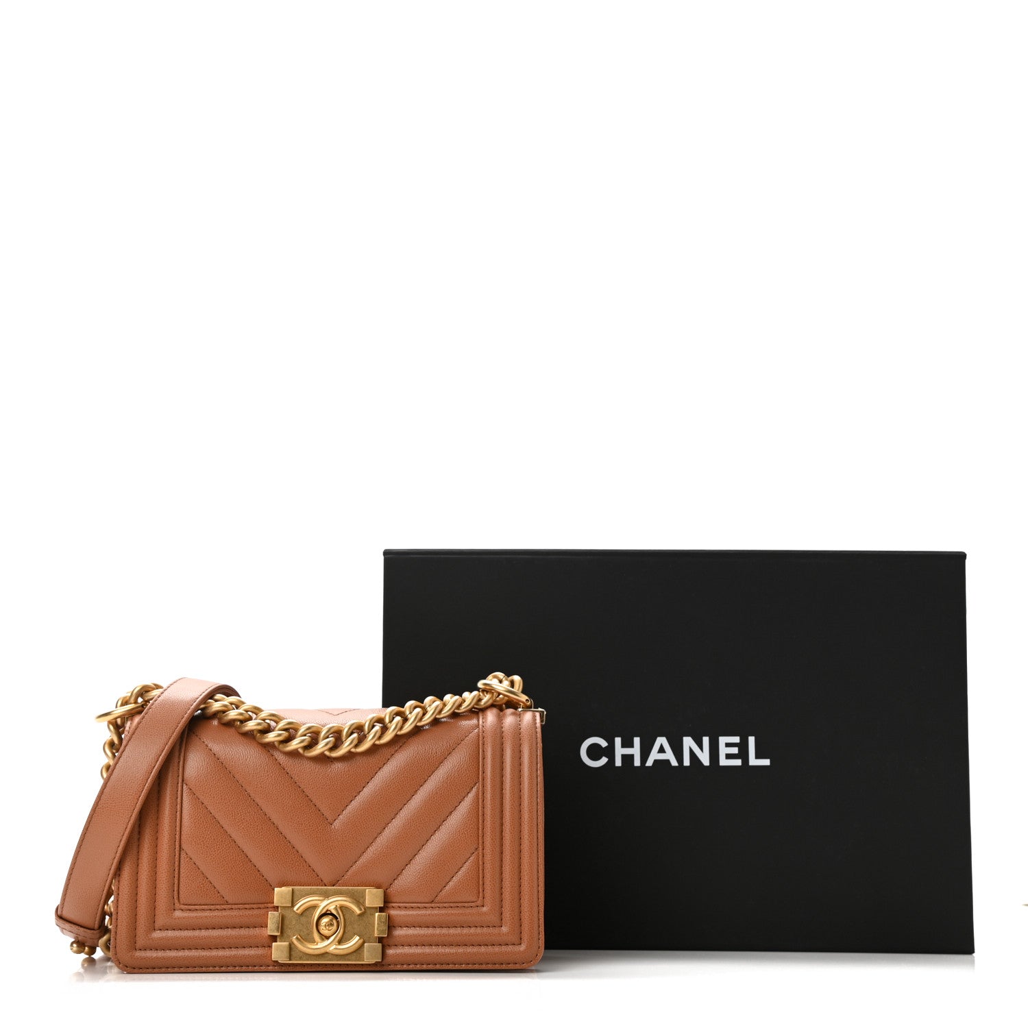 Chanel Caviar Chevron Quilted Small Boy Flap Brown 10 of 10