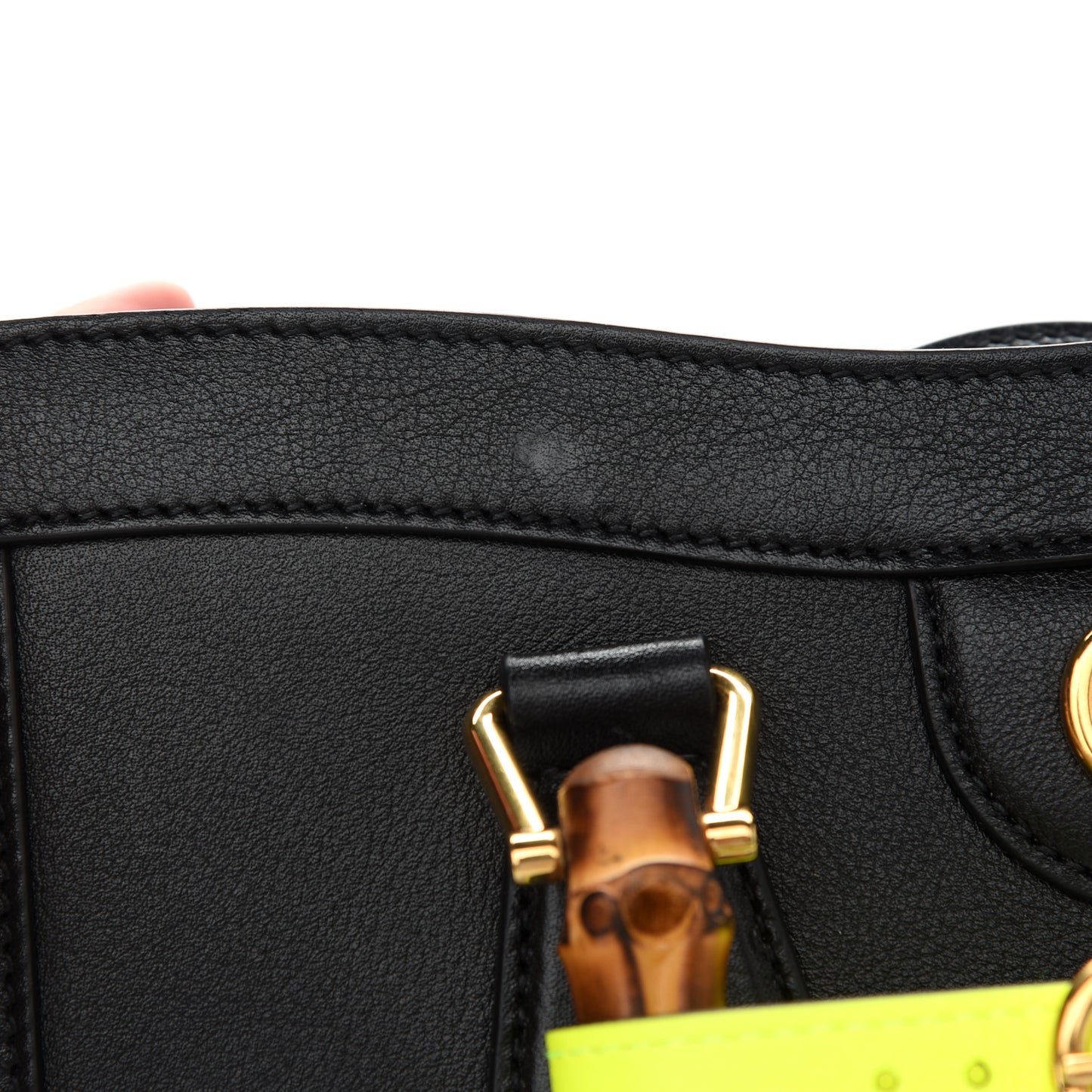Calfskin Small Diana Tote Bag Black Yellow Fluo