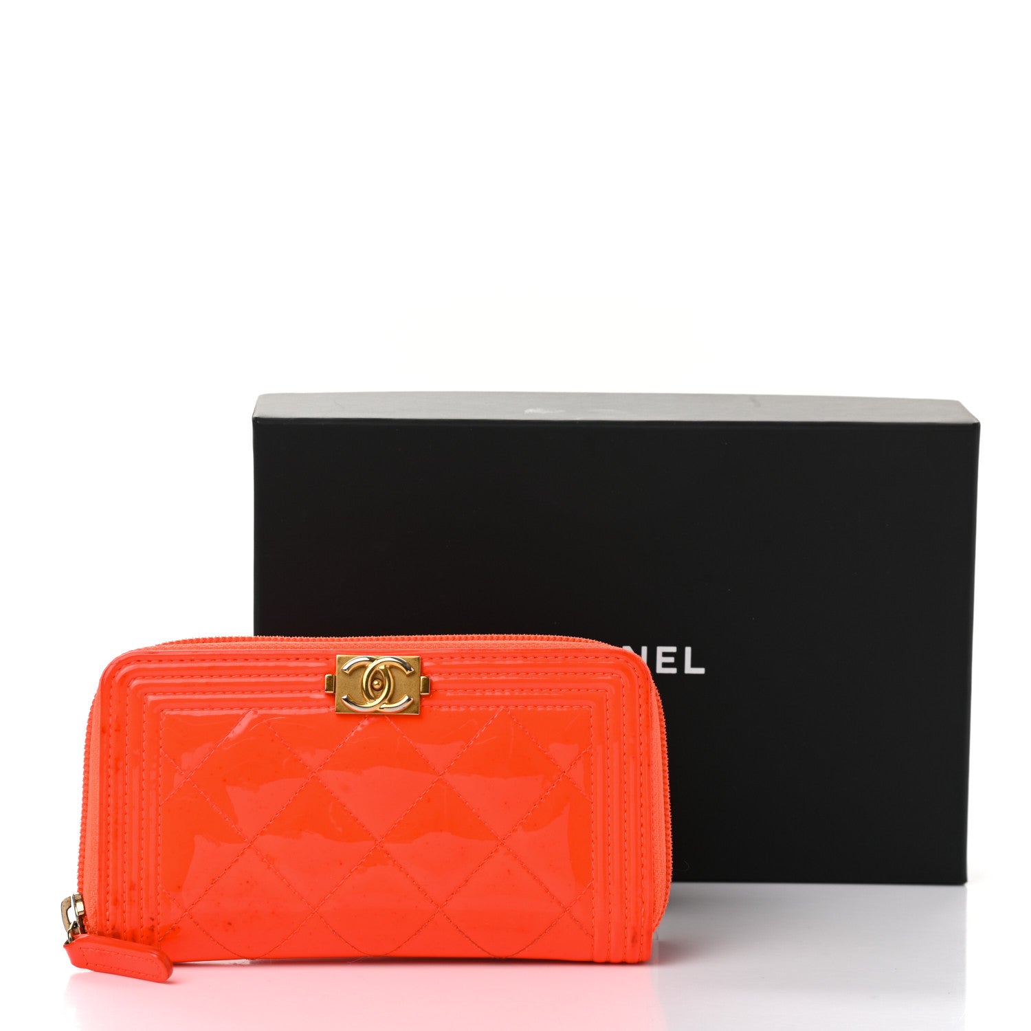 Chanel Patent Quilted Small Boy Zip Around Wallet Orange 13 of 13