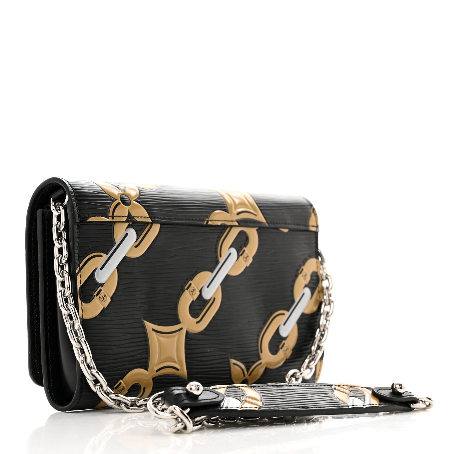Epi Chain Flower Print Twist Chain Wallet Black