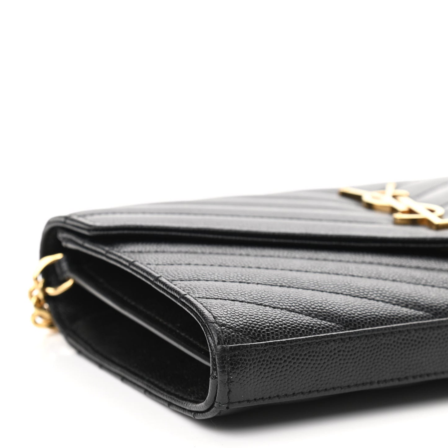Grain De Poudre Matelasse Chevron Monogram Chain Wallet Black