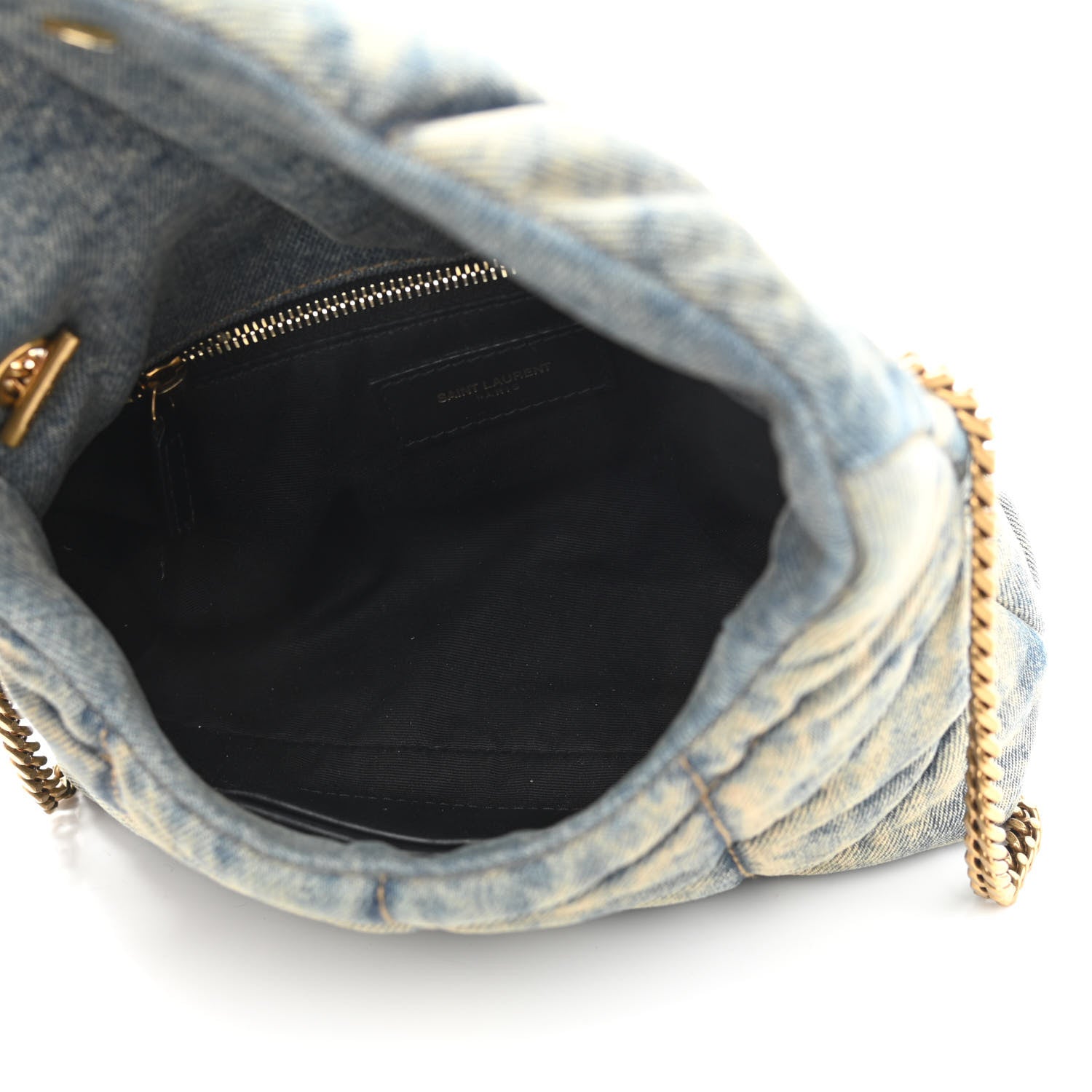 Saint Laurent Denim Quilted Toy Loulou Puffer Monogram Chain Satchel Blue Black 5 of 11