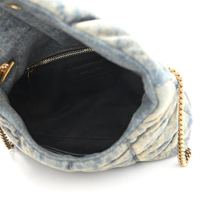 Saint Laurent Denim Quilted Toy Loulou Puffer Monogram Chain Satchel Blue Black 5 of 11