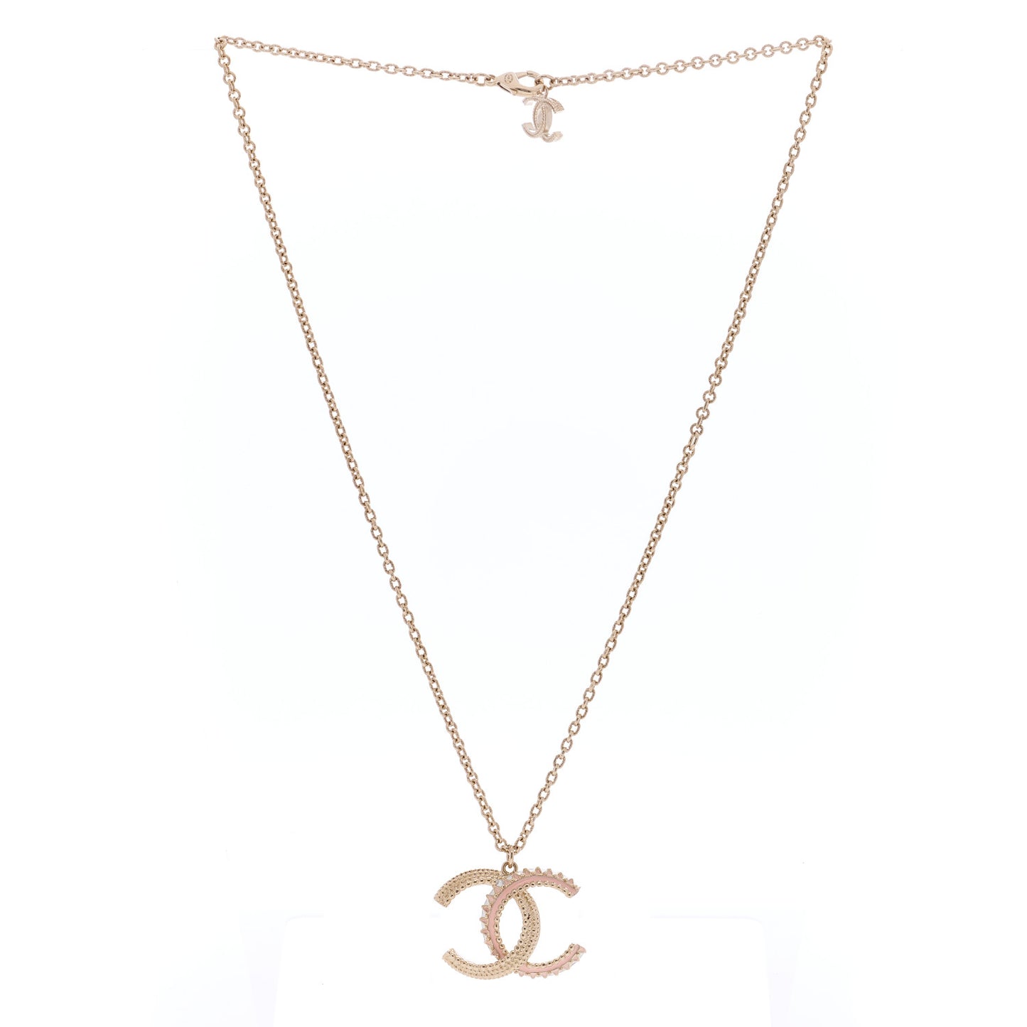 Enamel CC Necklace Gold Pink White