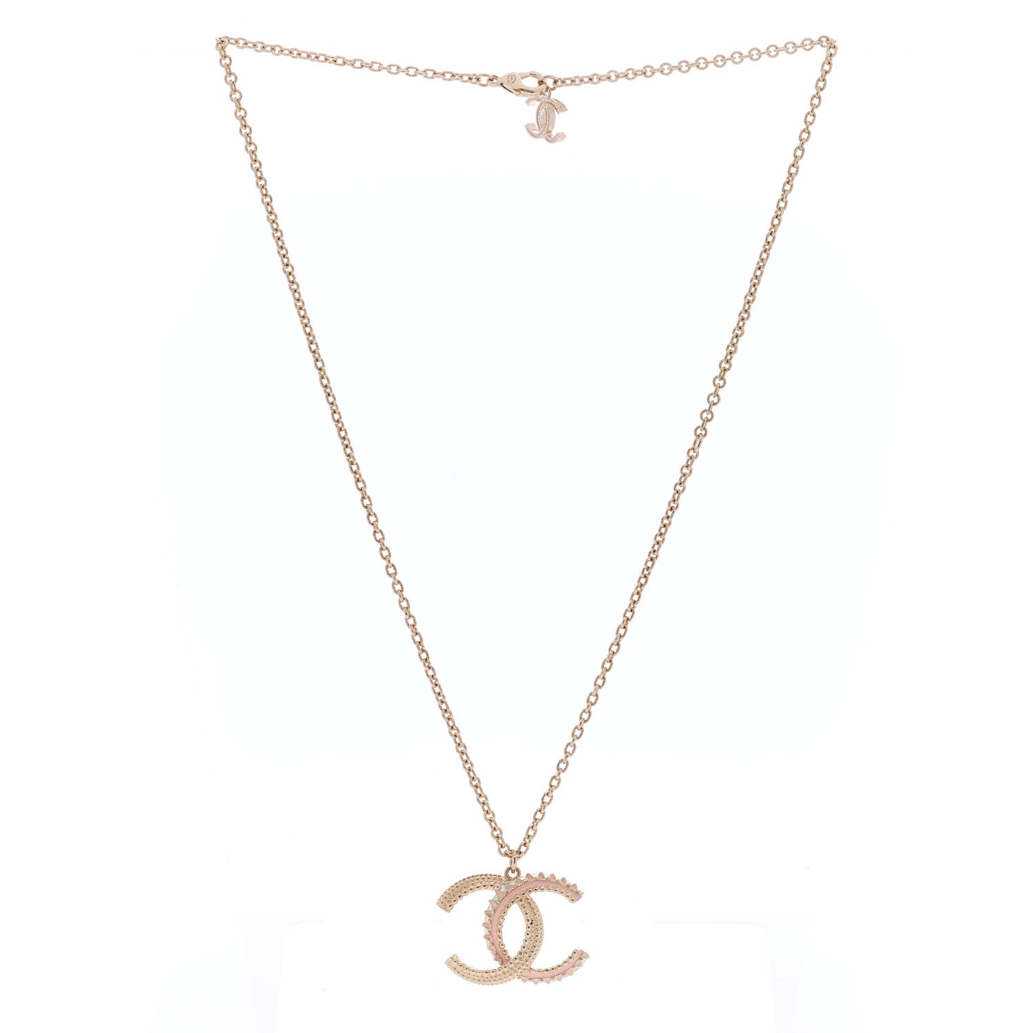 Chanel Enamel CC Necklace Gold Pink White 2 of 3