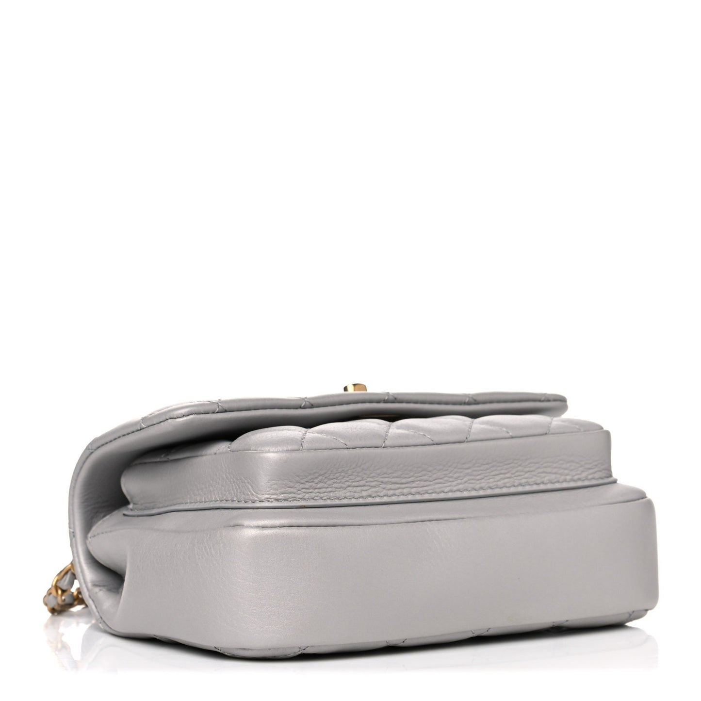 Calfskin Quilted Top Handle Flap Light Grey