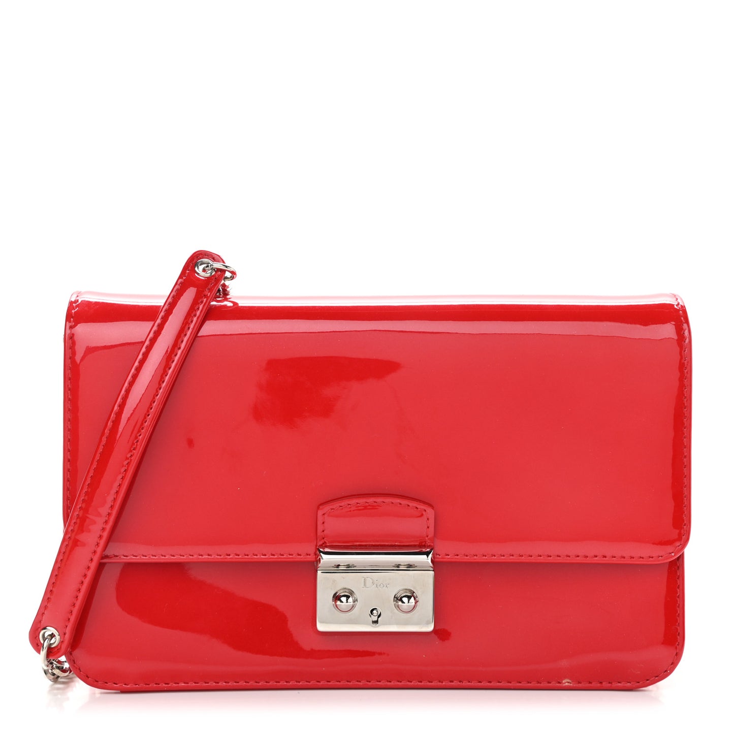 Metallic Box Patent Calfskin Miss Dior Promenade Pouch Red