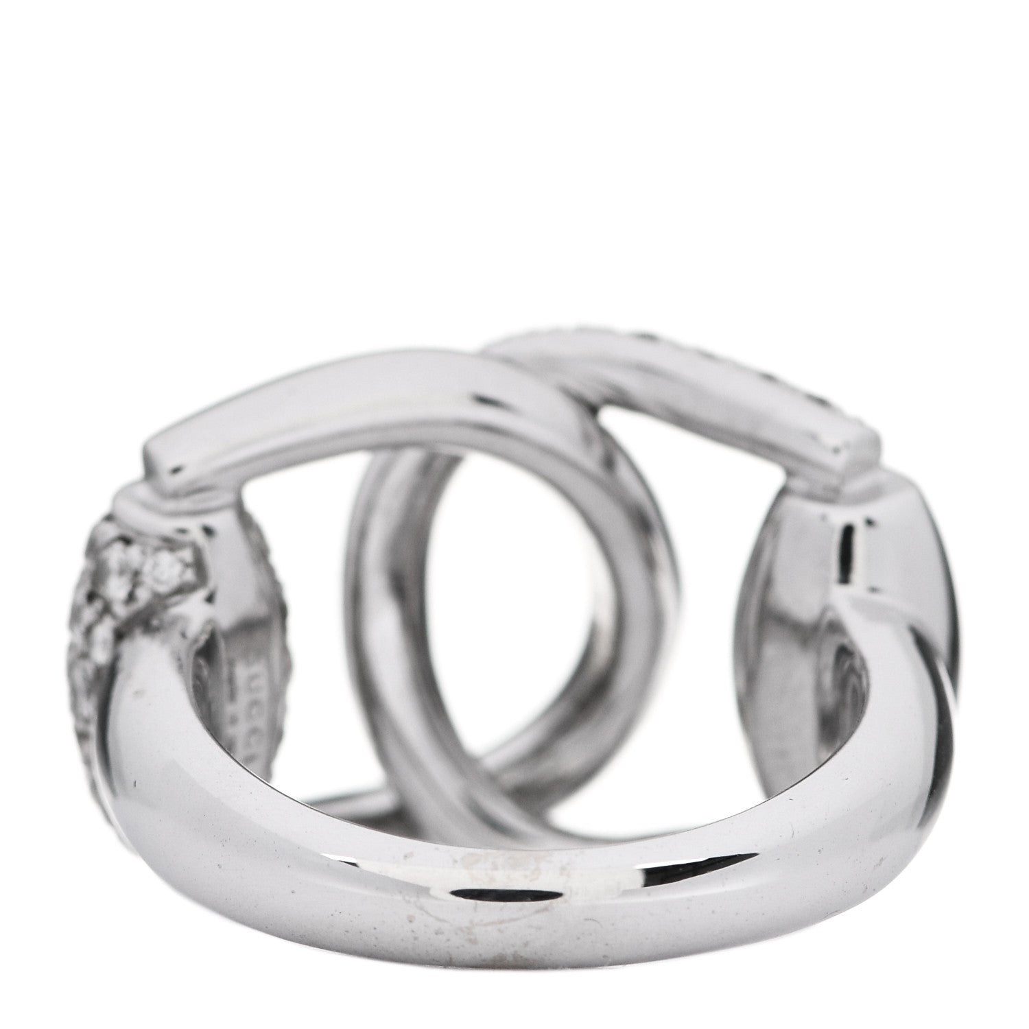 Gucci 18K White Gold Diamond Double Horsebit Ring 53 6.25 3 of 5