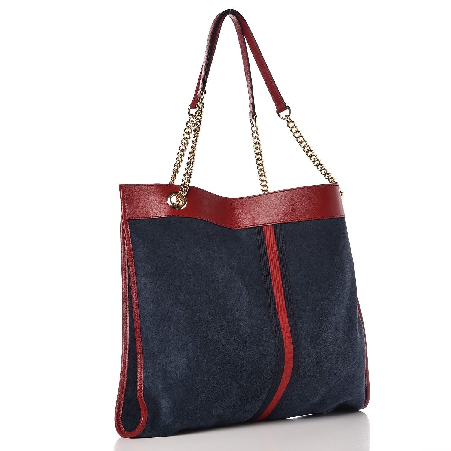 Gucci Suede Calfskin Large Rajah Chain Tote New Blue Romantic Cherry 4 of 9