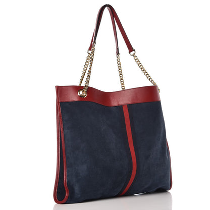 Gucci Suede Calfskin Large Rajah Chain Tote New Blue Romantic Cherry 4 of 9