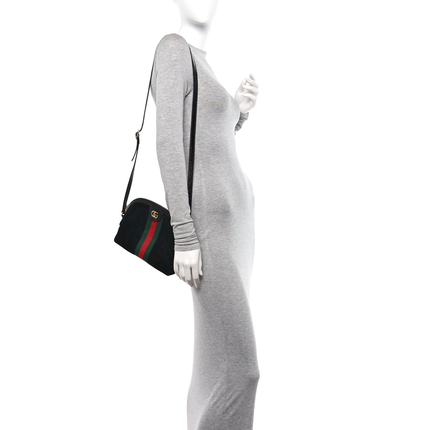 Suede Patent Web GG Small Ophidia Dome Shoulder Bag Black