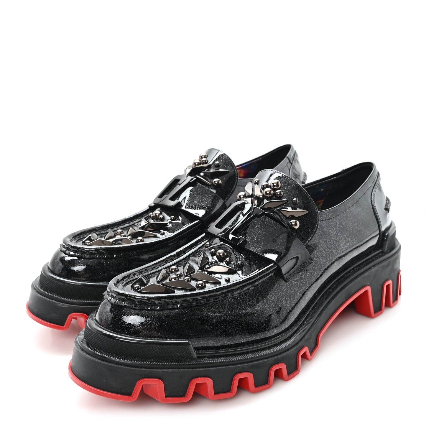 X Marvel Patent Calfskin The Amazing Loubi Loafers 46 Black Cosmos