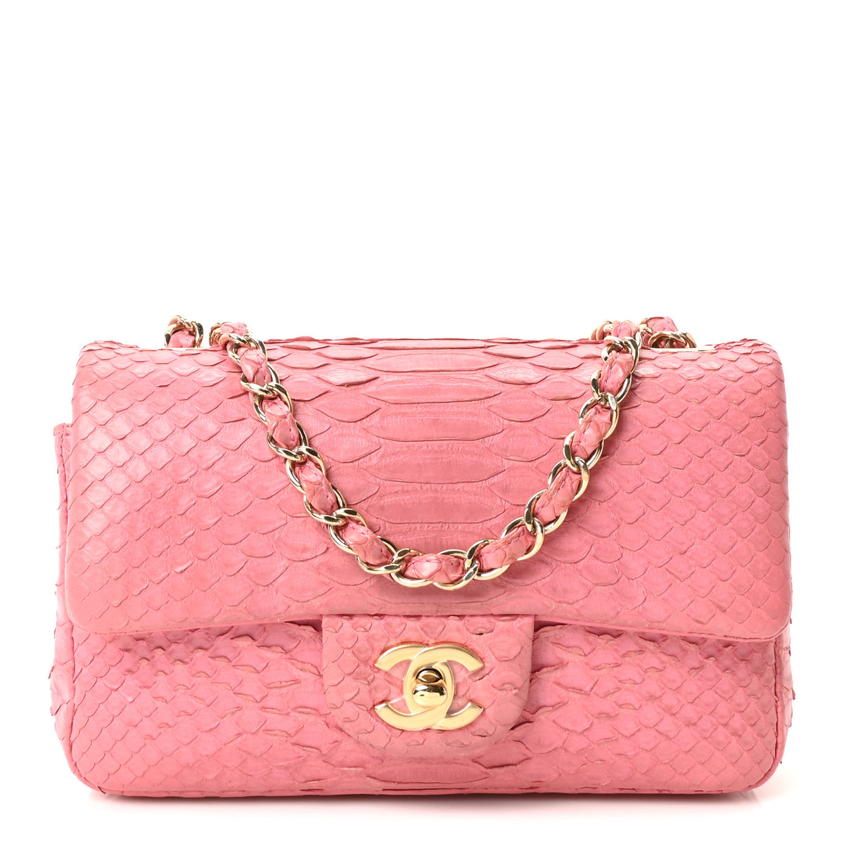 Snakeskin Mini Rectangular Flap Dark Pink