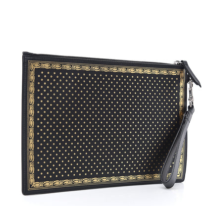 Gucci X SEGA Calfskin GUCCY Stars Zip Wristlet Pouch Black Gold 2 of 7